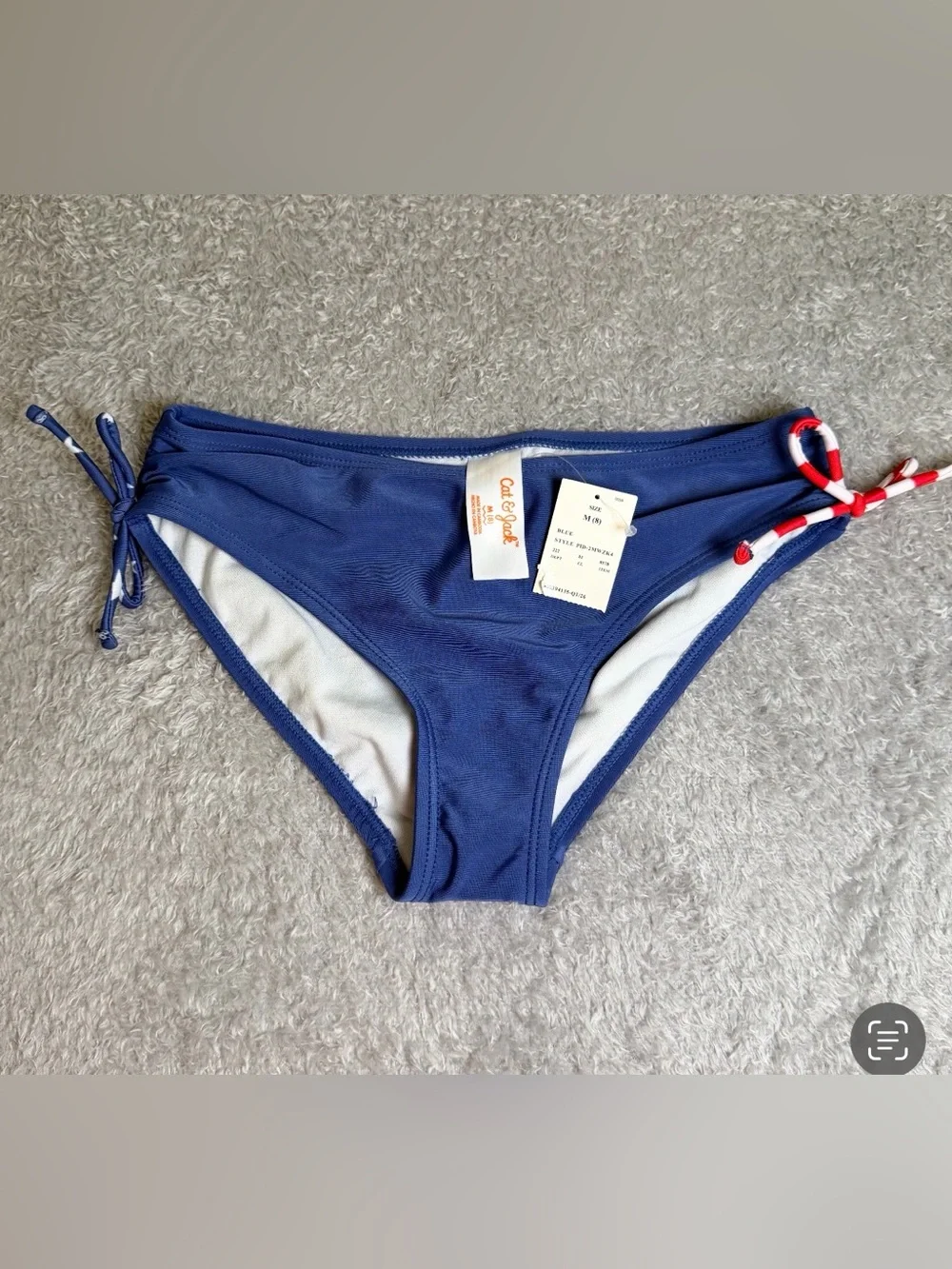 Cat & Jack Navy Blue Bikini Bottom with Red & White Braided Tie